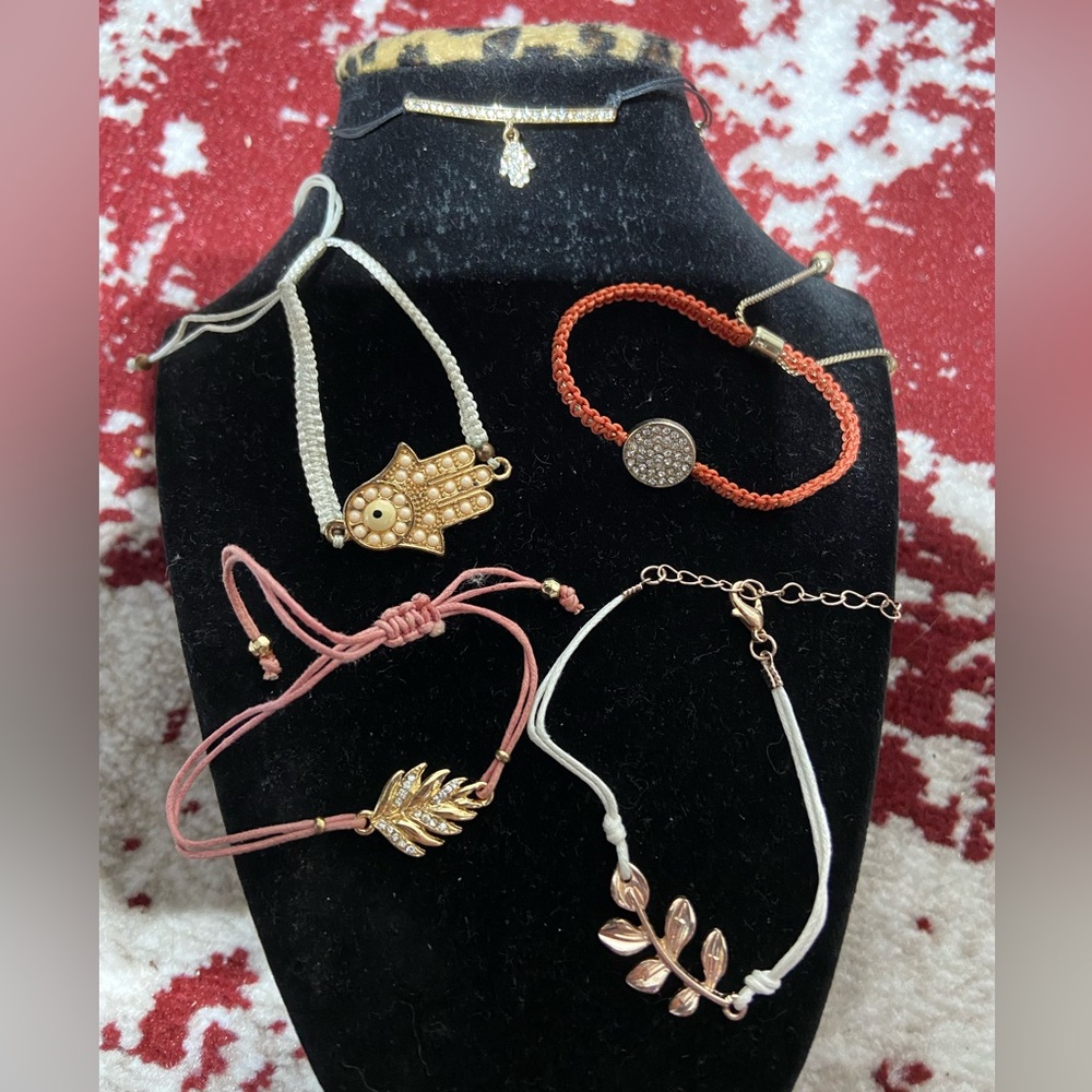 Lot of 5 String Bracelets All With A Center Charm
